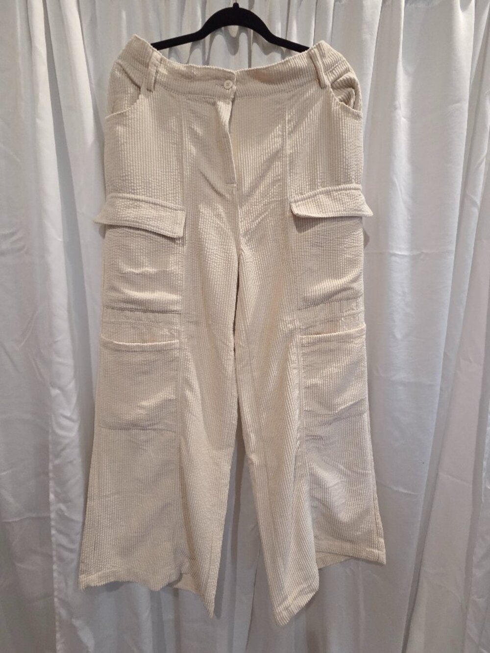 Cream Hunter & Brown Corduroy Wide Leg Baggy Cargo Pants ~ XLarge